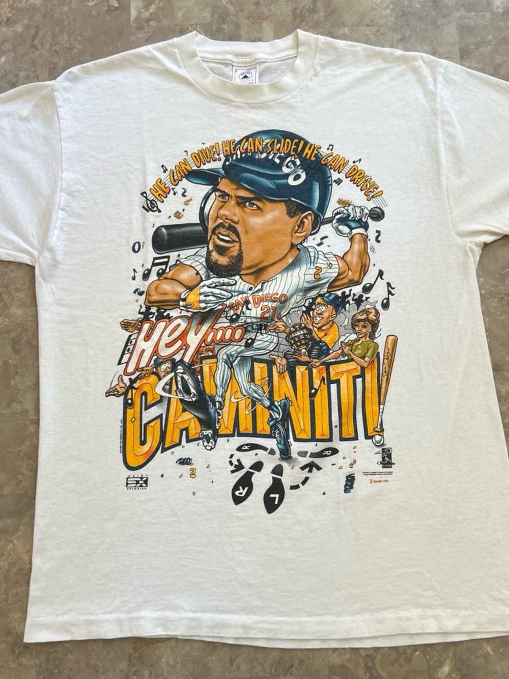 Vintage 1996 Ken Caminiti San Diego Padres Hey Caminiti T Shirt Size L Delta USA